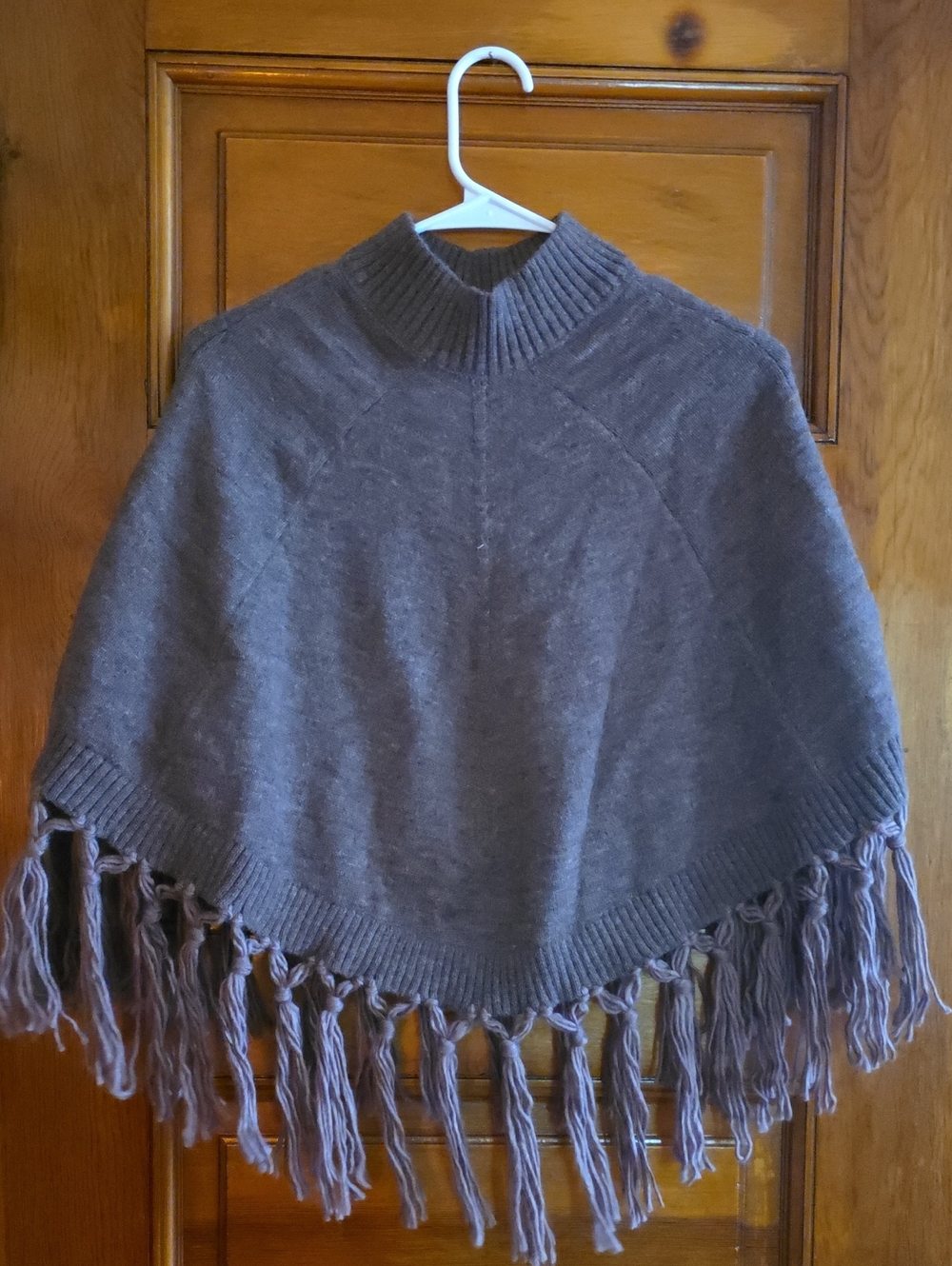 Chocolate Cherry Fringe Poncho Sweater  Cozy Knit